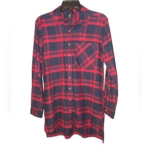NWT! Forever 21 Navy & Red Plaid Button Down Shirt dress, Size Small, CABINCORE